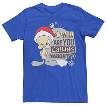 Men's Looney Tunes Christmas Tweety Who Are You Calling Naughty Tee