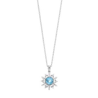 LeRose by Lexi and Rose Sterling Silver Swiss Blue Topaz & Lab-Created Sapphire Snowflake Pendant Necklace