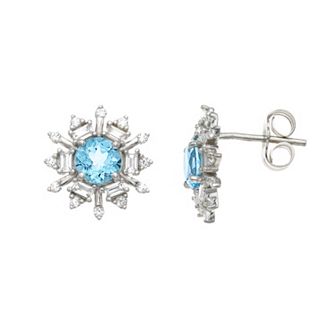 LeRose by Lexi and Rose Sterling Silver Swiss Blue Topaz & Lab-Created Sapphire Snowflake Earrings