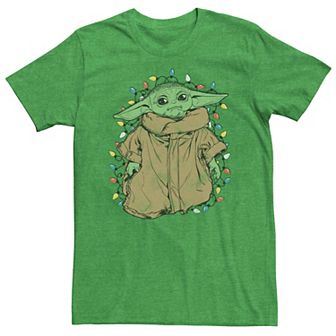 Men's Mandalorian The Child Christmas Lights Wrap Tee