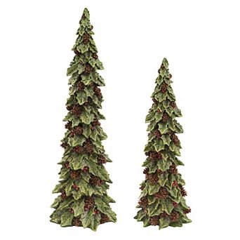 Artificial Holly Christmas Tree Floor Decor 2 pc Set