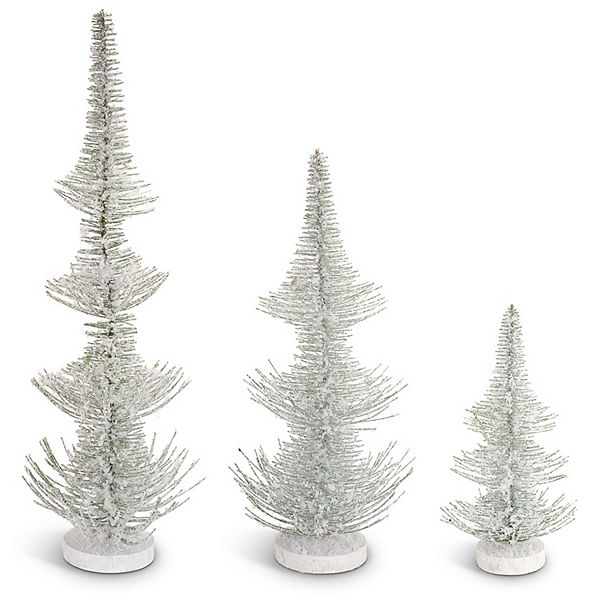 Frosted Artificial Pine Christmas Tree Floor Decor 3-piece Set