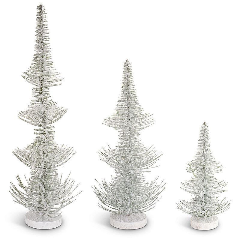 Frosted Artificial Pine Christmas Tree Floor Decor 3-piece Set, Multicolor