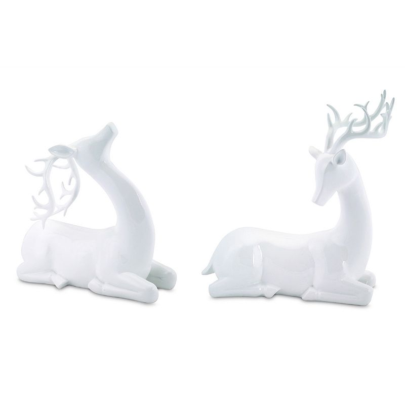 Modern Faux Reindeer Table Decor 2-piece Set, White