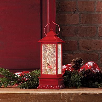 Light-Up Cardinal Snow Globe Lantern Table Decor