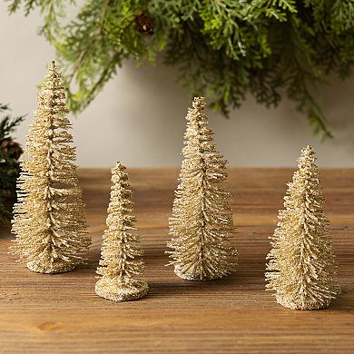 Bottle Brush Gold Finish Christmas Tree Table Decor 16-piece Set