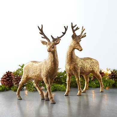 Gold Finish Reindeer Floor Decor 2-piece Set