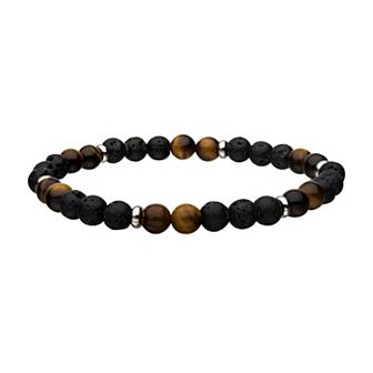 DANTE Men's Stainless Steel Tiger Eye Beaded Bracelet
