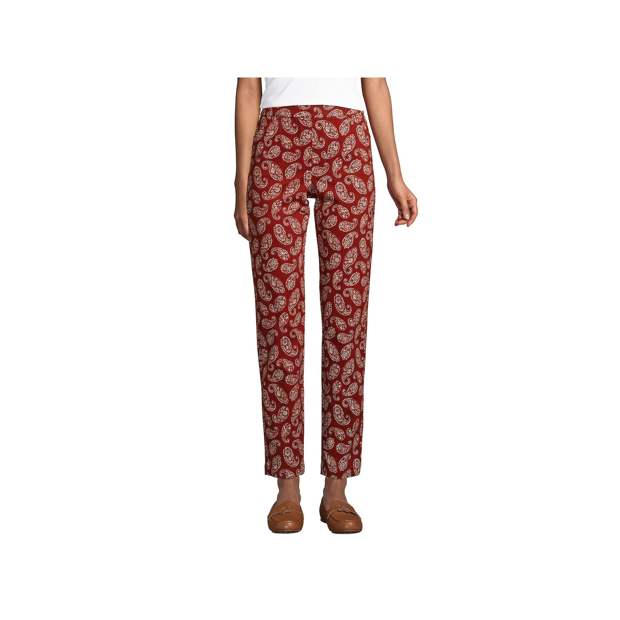 Womens Lands End Pull-On Chino Ankle Pants, Size: 8, Red Ivory Paisley