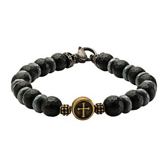 Men's Stainless Steel Cross & Skull Bracelet