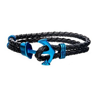 DANTE Men's Stainless Steel Anchor Leather Bracelet