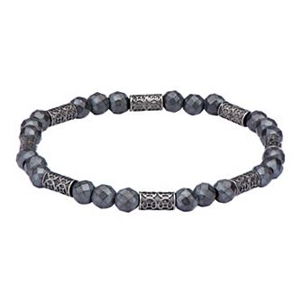 Men's Stainless Steel & Hematite Beaded Bracelet