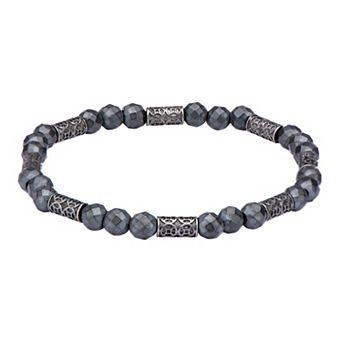 Men's Stainless Steel & Hematite Beaded Bracelet