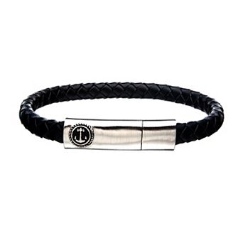 DANTE Men's Ion-Plated Stainless Steel Leather Anchor Bracelet