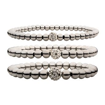 Men's 3 pc Stainless Steel Ball Stretch Bracelet Set