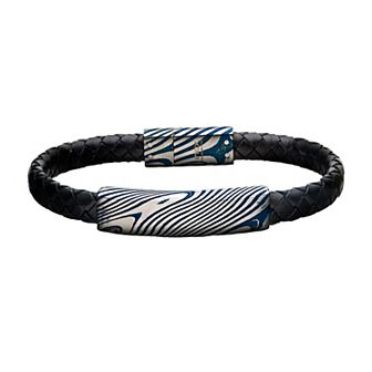 Men's Stainless Steel & Black Leather Bracelet