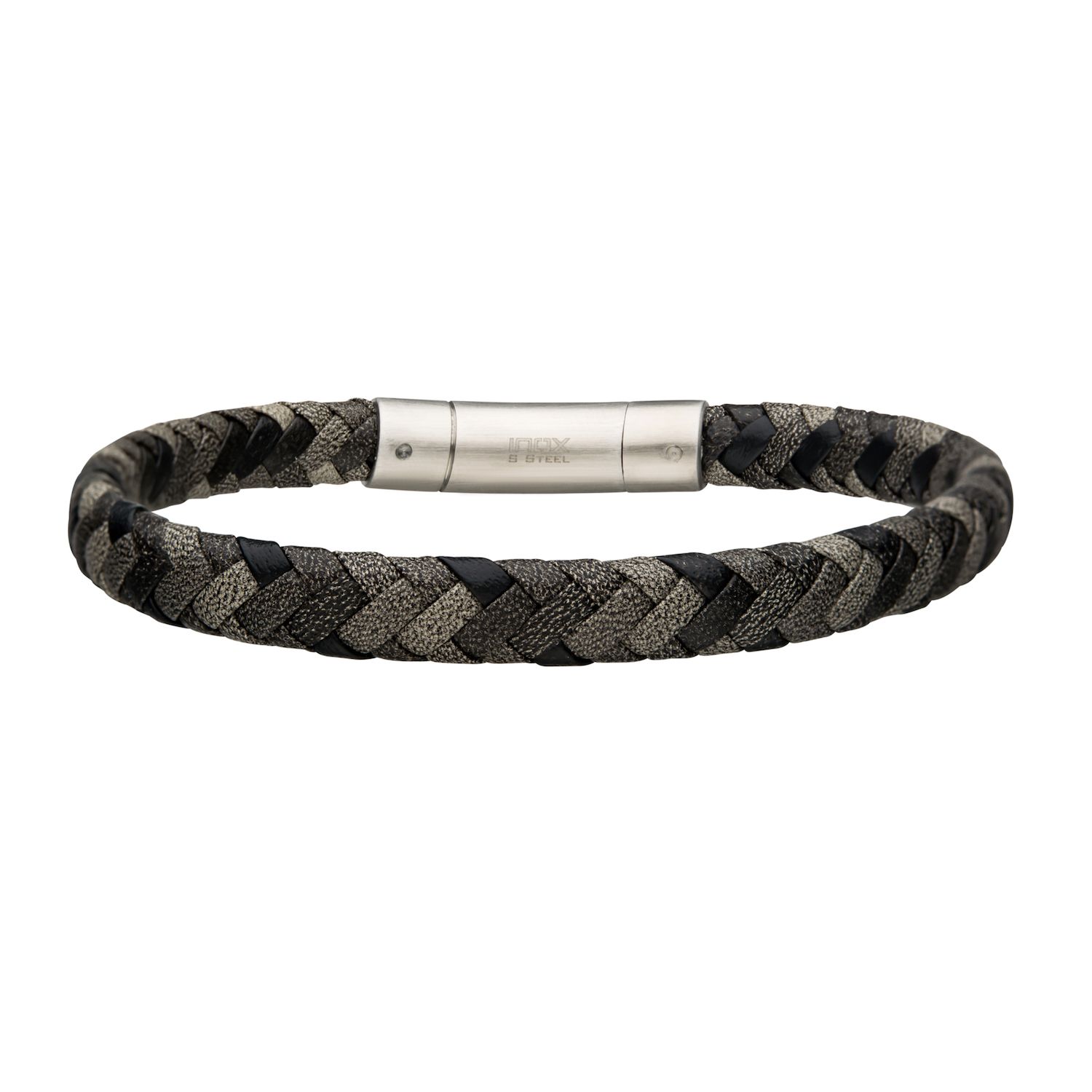 Men S Stainless Steel Braided Leather Bracelet   4573595 Grey