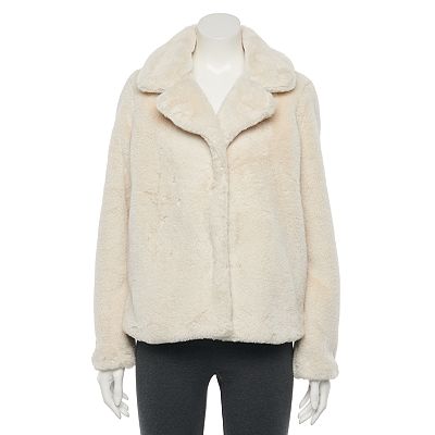 JOUJOU Women's Hooded Faux shops Fur Jacket with Bungee Cord Bottom