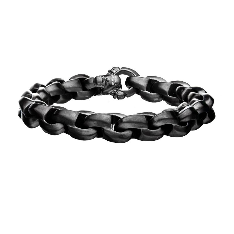 Mens Matte Stainless Steel Skull Clasp Chain Bracelet, Size: 8.5, Silve