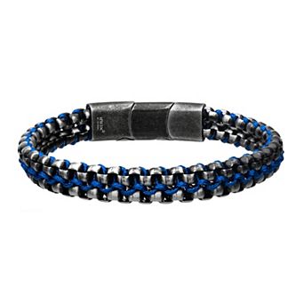 Men's Stainless Steel Leather Binding Chain Bracelet