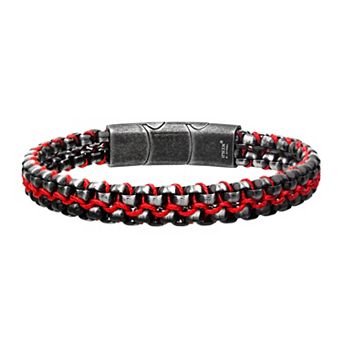 Men's Stainless Steel Leather Binding Chain Bracelet