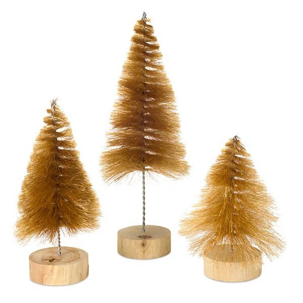 Brown Mini Bottle Brush Christmas Tree Table Decor 3-piece Set