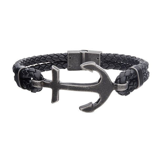 Men's Braided Leather Anchor Hook Nautical Bracelet – Halo's London