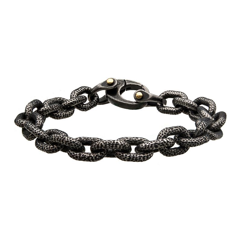 Mens Antiqued Stainless Steel Chain Link Bracelet, Size: 8.25, Silver