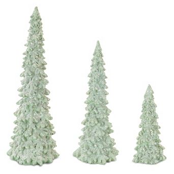 Frosted Artificial Christmas Tree Table Decor 3 pc Set