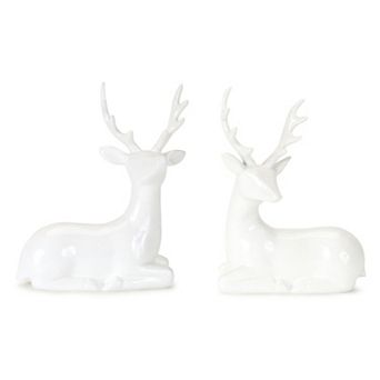 White Finish Deer Table Decor 2 pc Set