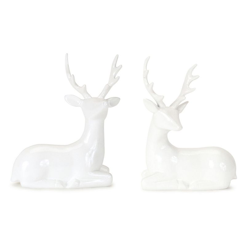 White Finish Deer Table Decor 2-piece Set