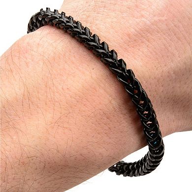 Men's Black Stainless Steel Rounded Franco Chain Bracelet