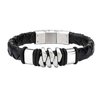DANTE Men's Stainless Steel Matte Black Leather Bracelet