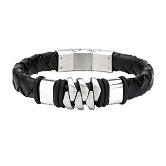 DANTE Men's Stainless Steel Matte Black Leather Bracelet