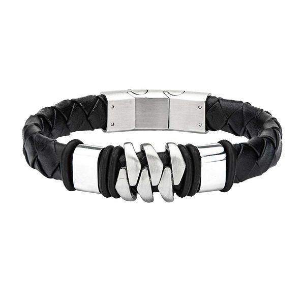 Stainless Steel Inox Leather with Steel Bracelet 