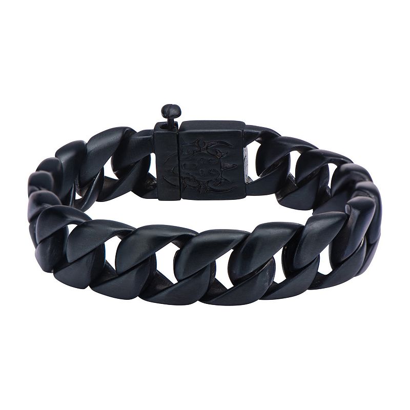 Mens Black Stainless Steel Curb Chain Bracelet, Size: 8.5