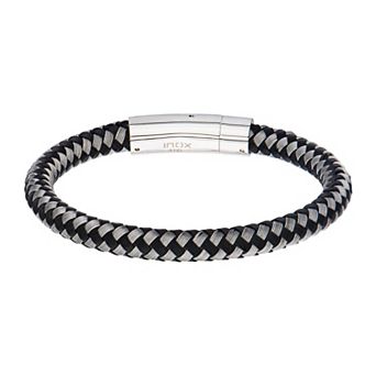 Men's Stainless Steel Black & White Thread Woven Bracelet