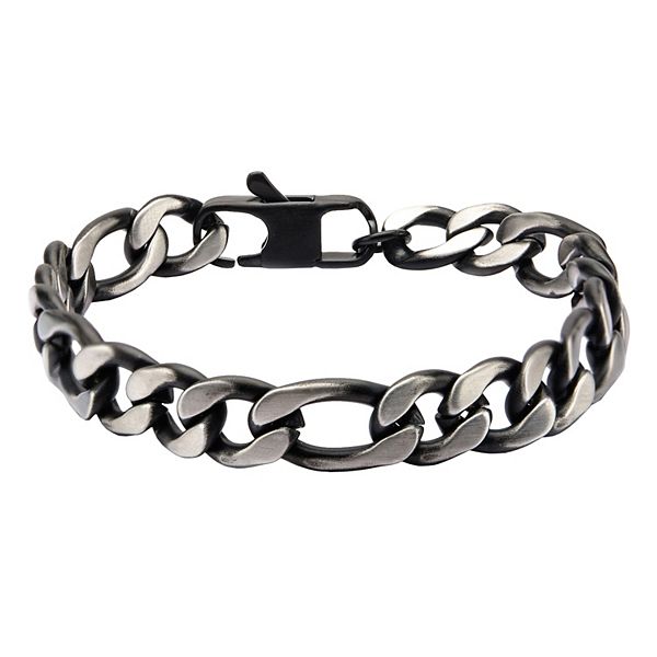 Men's Black Stainless Steel Figaro Chain Bracelet