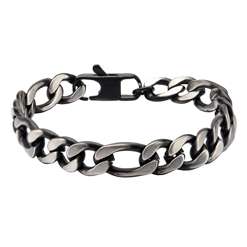 Mens Black Stainless Steel Figaro Chain Bracelet, Size: 8