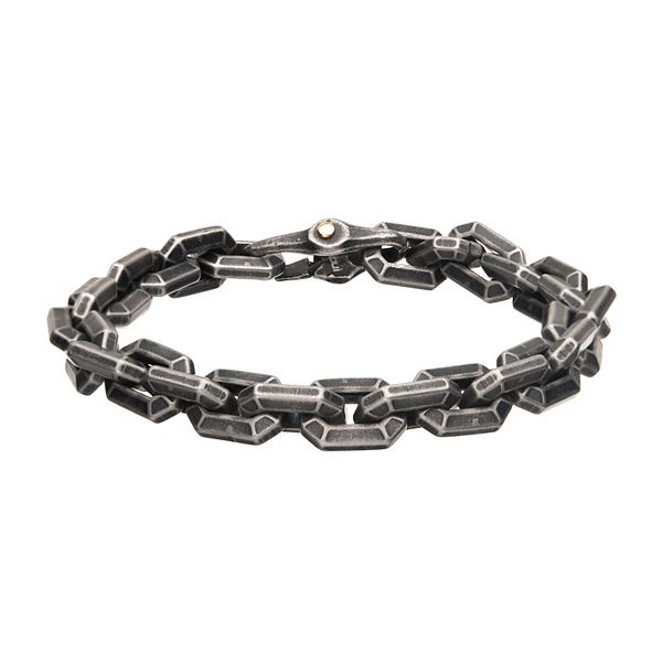 Men's Antiqued Stainless Steel Squared Chain Bracelet