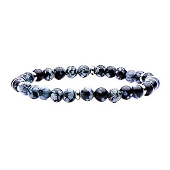 DANTE Men's Stainless Steel Snowflake Bead Stretch Bracelet