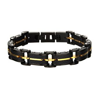 Men's DANTE Two Tone Stainless Steel Black Carbon Fiber Bracelet