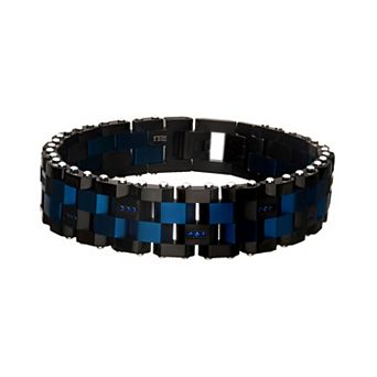 Men's Two Tone Stainless Steel & Black Cubic Zirconia Link Bracelet