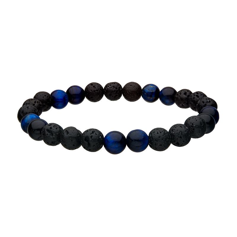 49950387 Mens Lava Bead & Blue Tigers Eye Bead Bracelet, Si sku 49950387