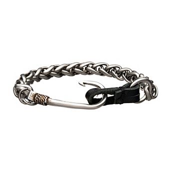 Men's Antiqued Stainless Steel Hook Chain Bracelet