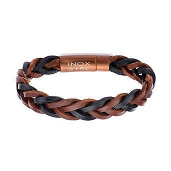 Men's Brown & Black Braided Leather Bracelet