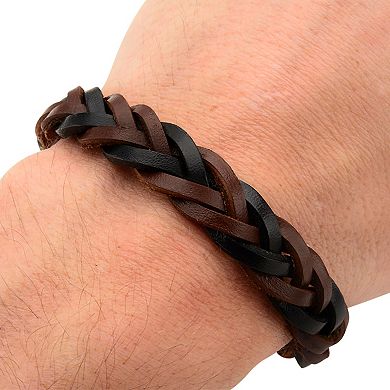 Men's Brown & Black Braided Leather Bracelet