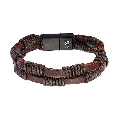 Men s Double Strand Brown Leather Bracelet