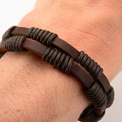 Men's Double Strand Brown Leather Bracelet