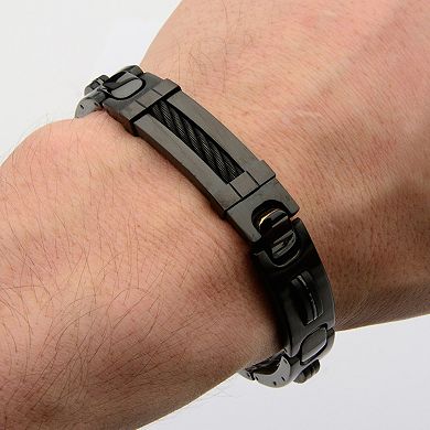 Men's Black Stainless Steel ID Plate Link Bracelet